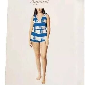 Hawaiian Tropic Apparel Blue White Tie Dye Romper Swim Cover Women's XL